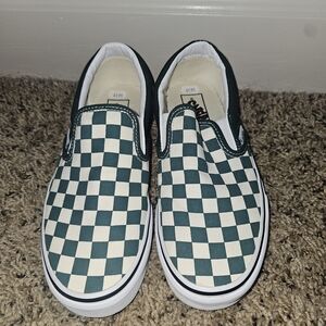 Vans Checkered Slip-On Shoes - Green and White